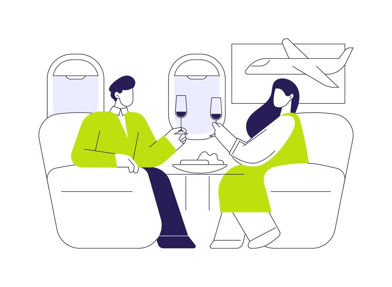 Romantic date on a jet abstract concept illustration. vector