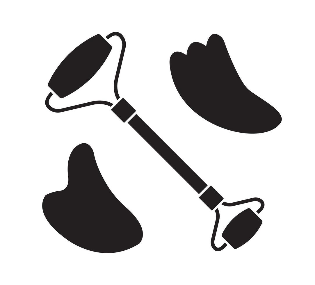 Set bundle of flat cartoon stone face roller and gua sha isolated vector