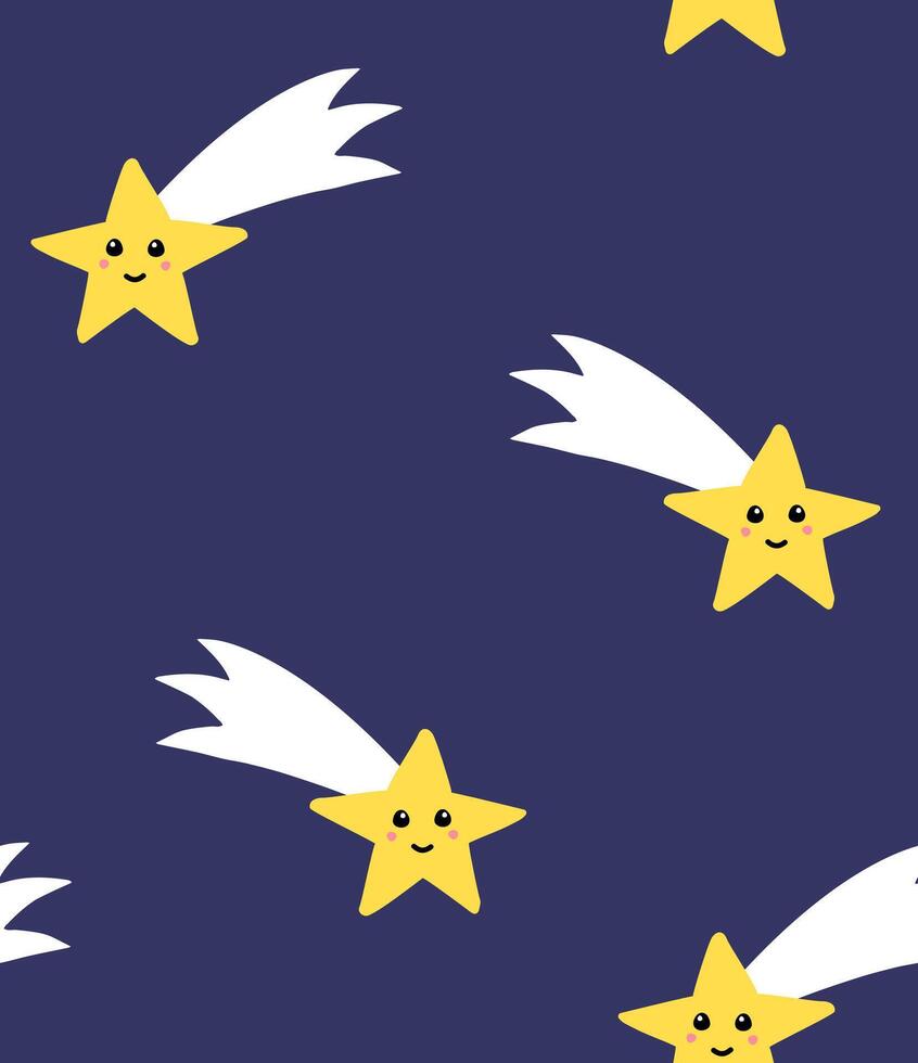Seamless pattern of hand drawn doodle sketch flying star with face isolated on blue background vector