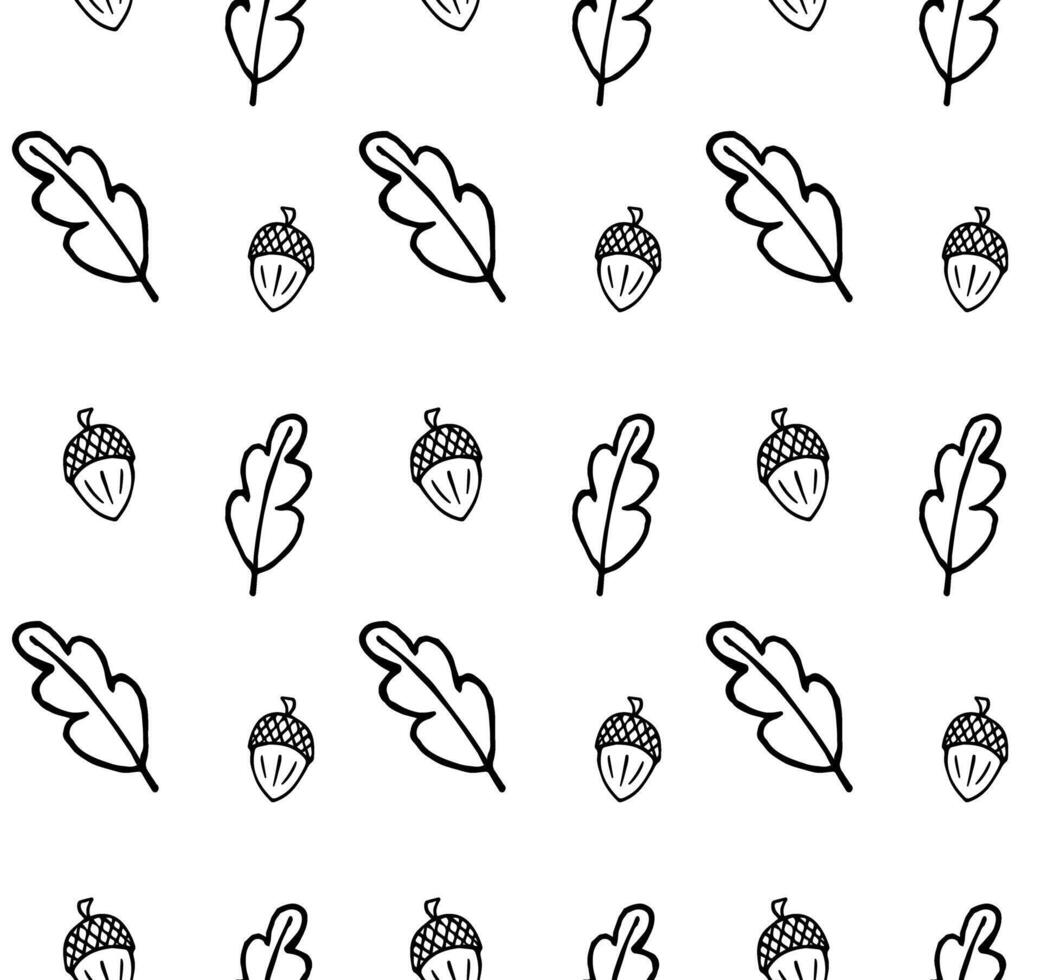 Seamless pattern of hand drawn doodle sketch acorn and leaves isolated vector