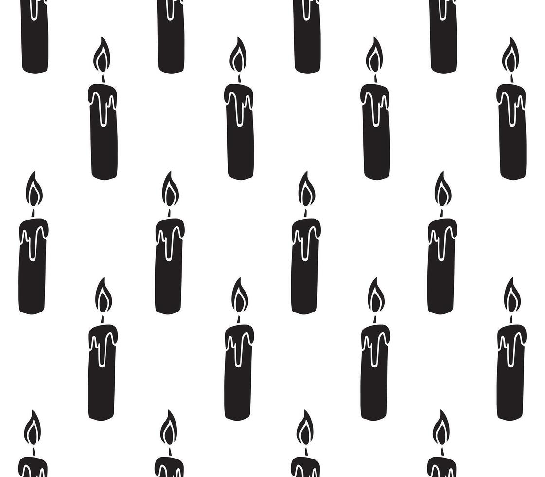 Seamless pattern of black hand drawn doodle sketch candle isolated on white background vector