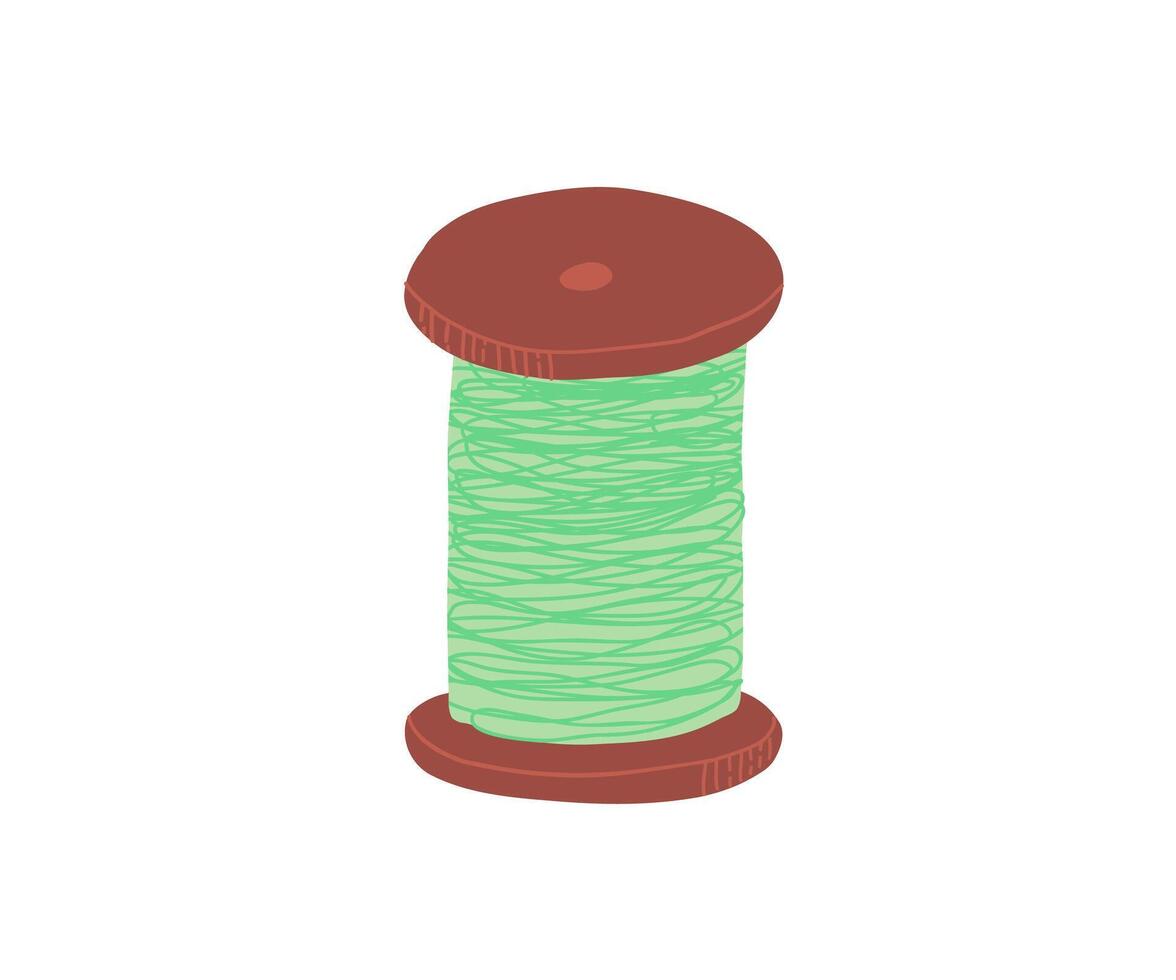 A realistic image of a green thread spool on a wooden bobbin. Great for sewing, embroidery, and textile-related content vector