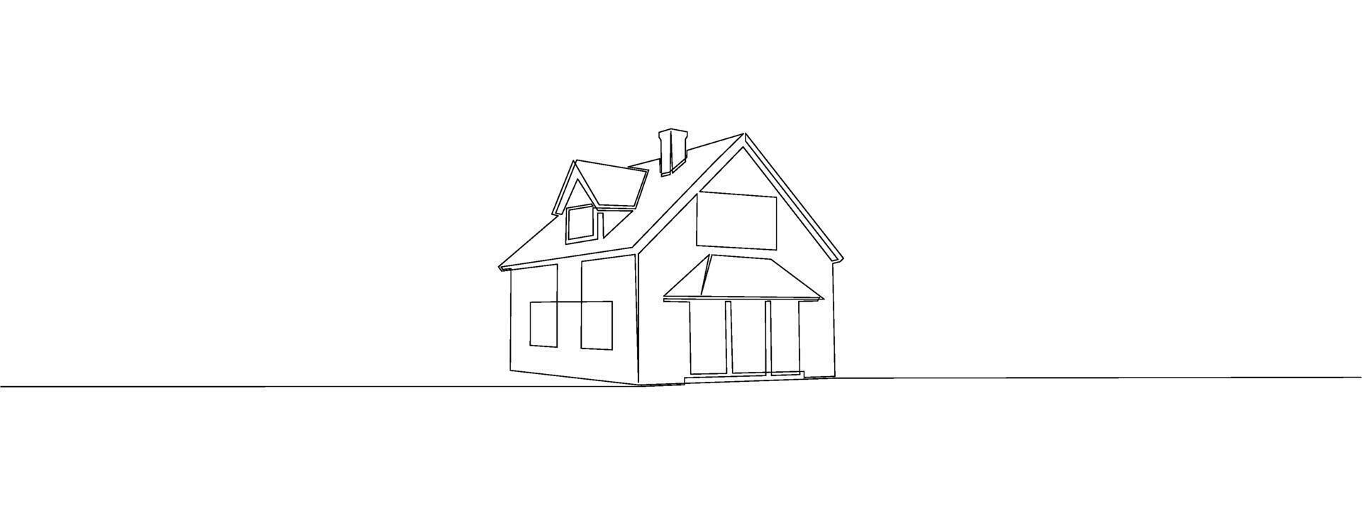 Single continuous linear line drawing abstract house. Family house , property, residential building, simple linear design. illustration vector