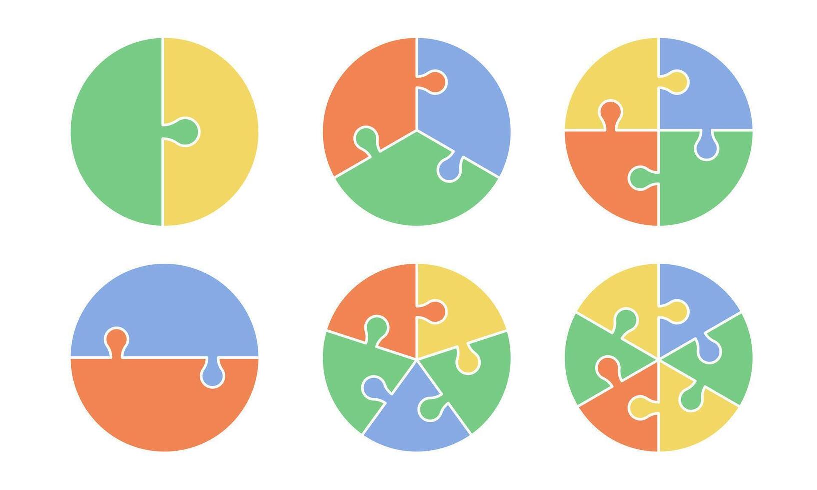 Colorful Puzzle Pieces on circle. Circular puzzle inforgraphic section bar vector