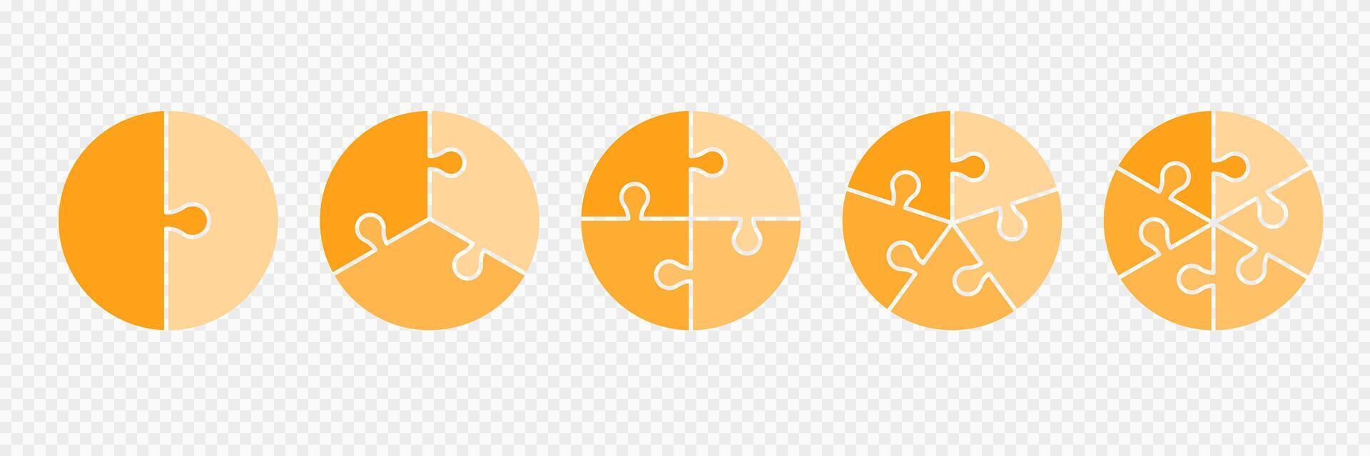 Circular Puzzle Pie Inforgraphic. Yellow Puzzle Pieces on circle vector