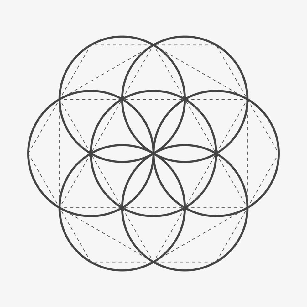 Seed of life emblem with dashed lines. Thin Line icon vector