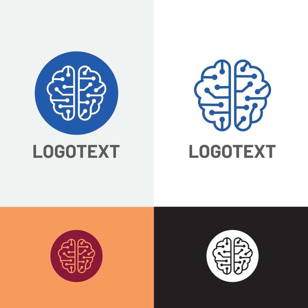 Brain with Electric Circuits logo design vector