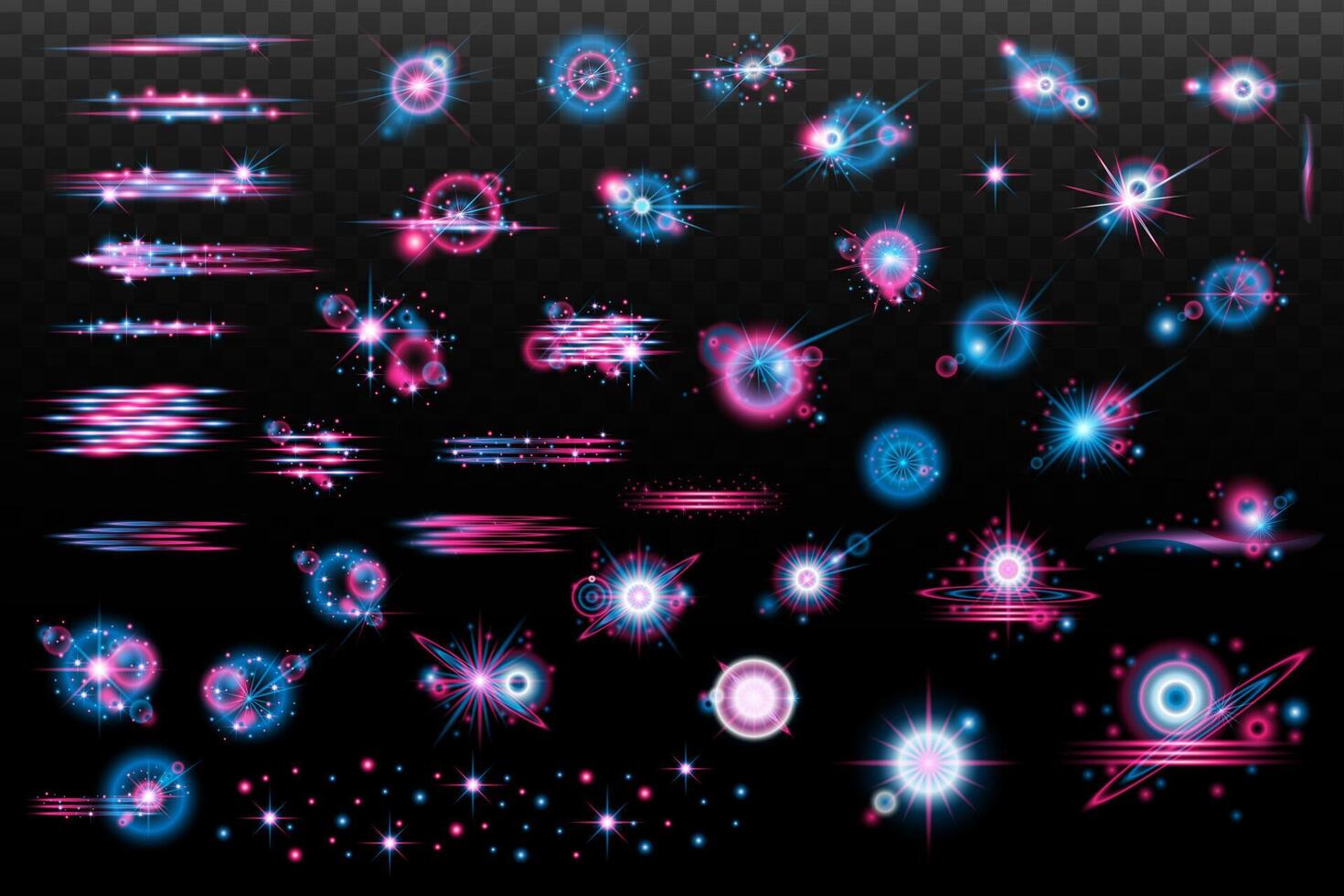 set of glowing blue and pink stars and lights on background vector