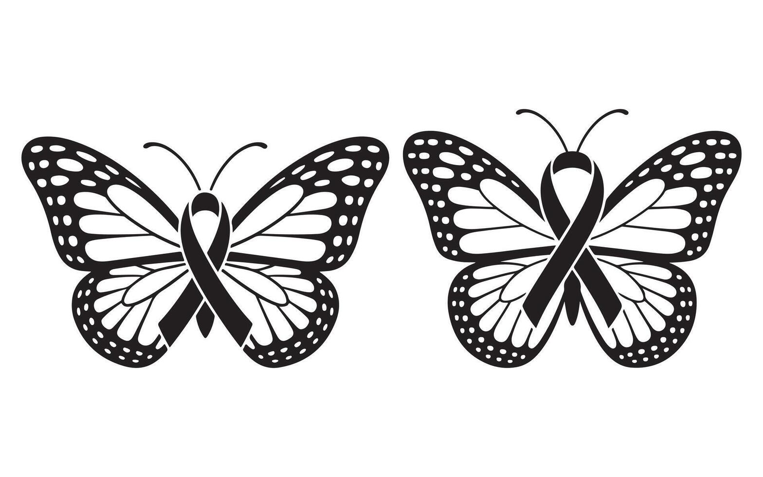 Black and White Butterfly Awareness Ribbon Designs vector