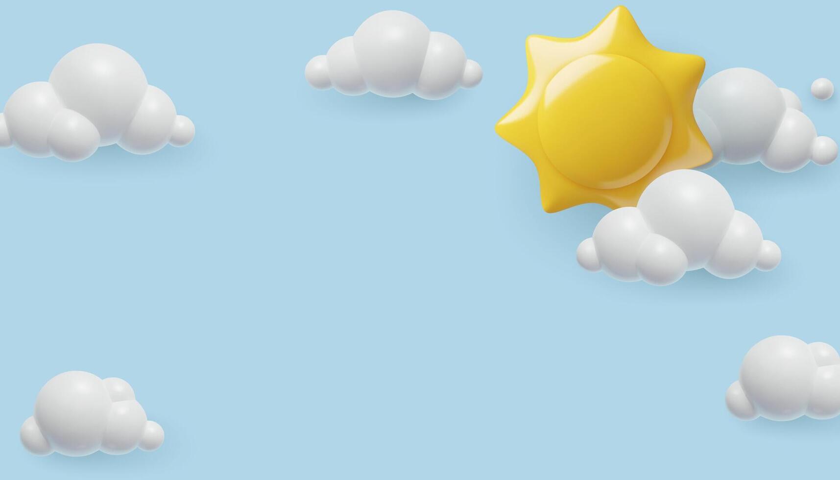 Sky background with sun and clouds cute cartoon 3d illustration vector