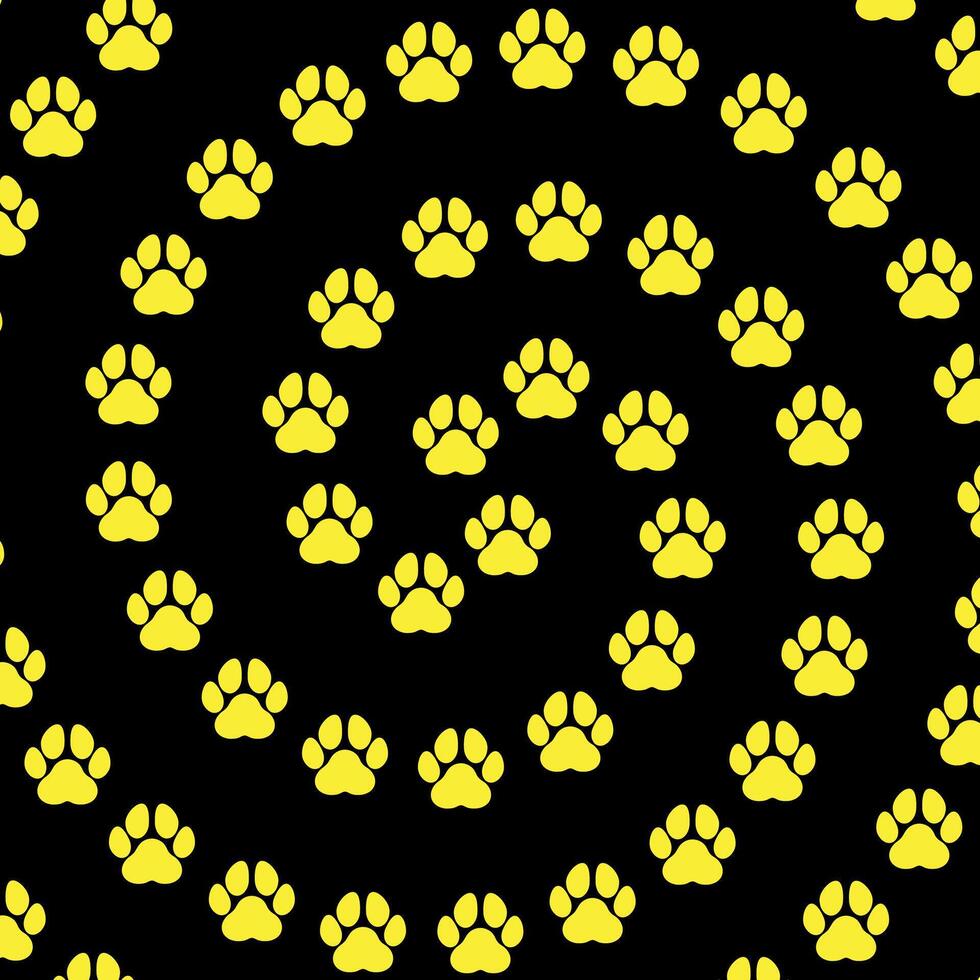 Circular design of yellow paws on a black background vector