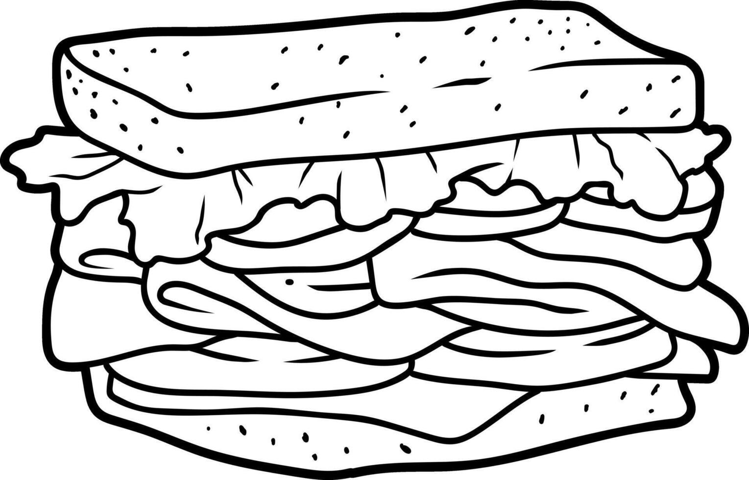 Outlined Sandwich Drawing With Leafy Greens And Meat vector