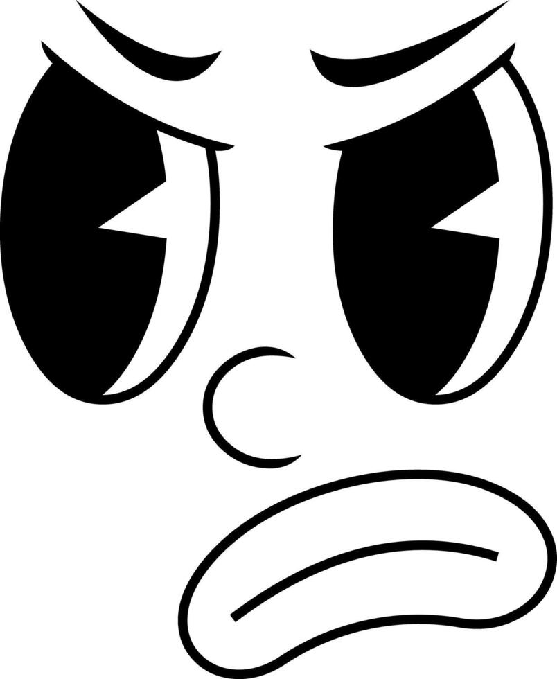 Angry Cartoon Face In Black And White With Frowning Expression vector
