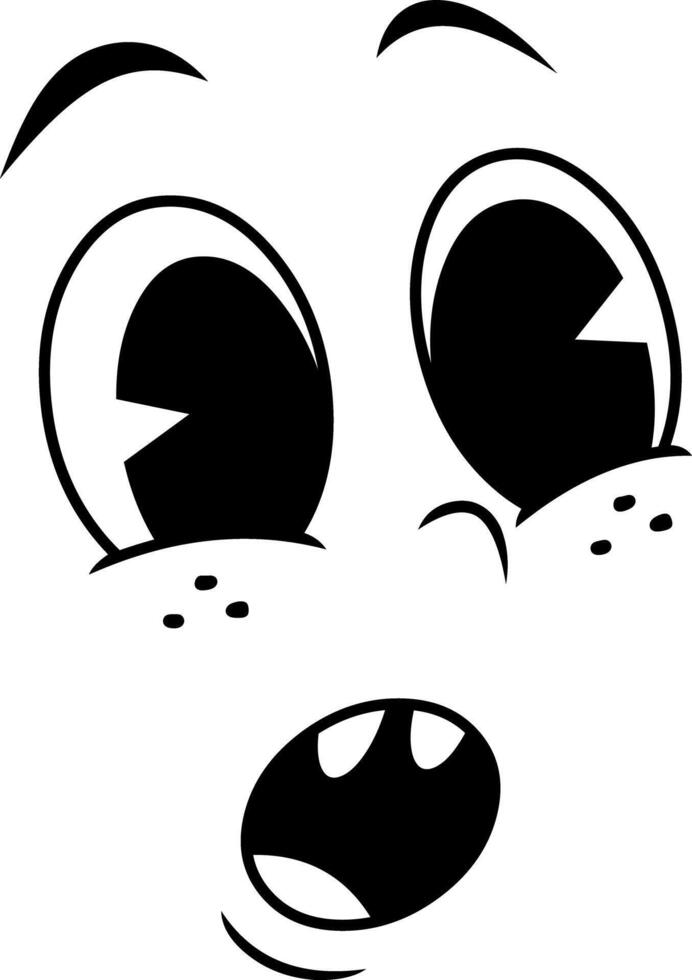 Black And White Cute Cartoon Expression With Open Mouth And Funny Teeth vector