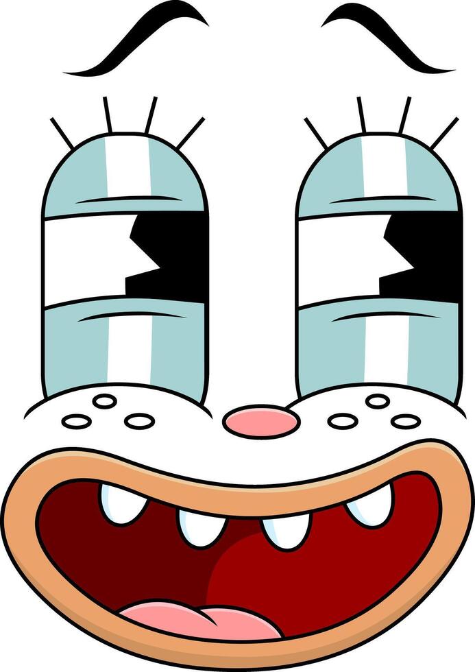 Funny Cartoon Face With Tired Eyes Big Teeth And Pink Nose vector
