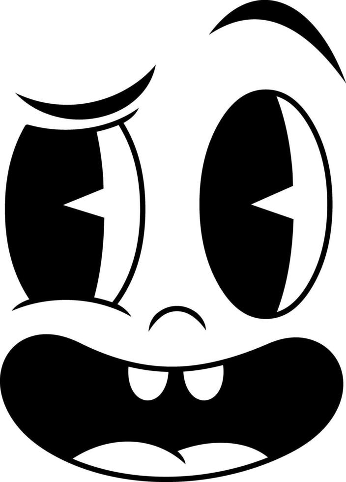 Black And White Cartoon Face With Surprised Eyes And Open Mouth vector