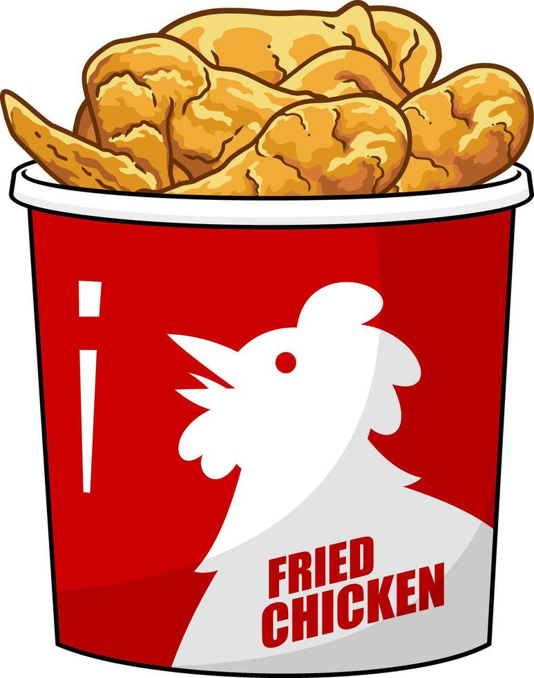 Delicious Fried Chicken In Red Bucket With White Chicken Logo vector
