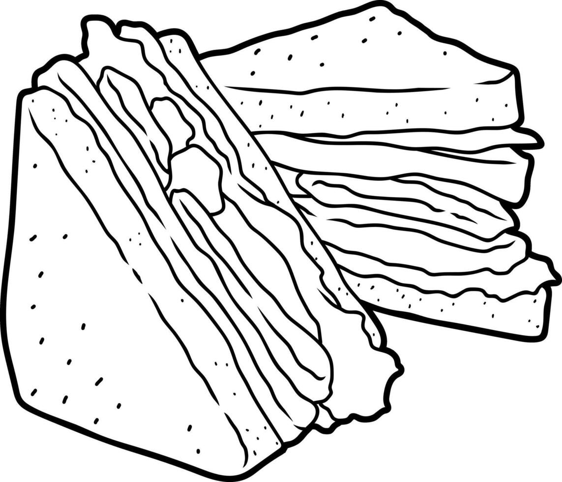Triangular Sandwich Stack With Layers Of Filling In Black And White vector