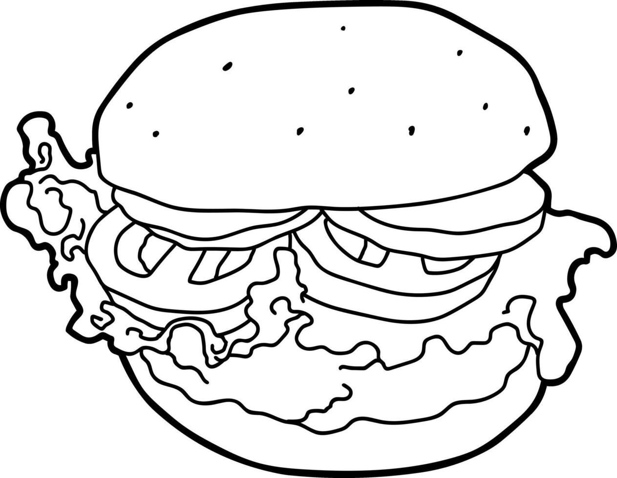 Black And White Burger Illustration With Lettuce Tomato And Cheese vector