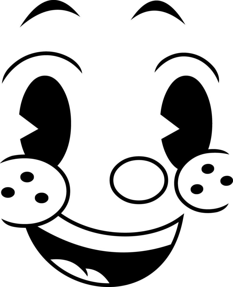 Black And White Happy Cartoon Face With Freckles Big Eyes And Nose vector