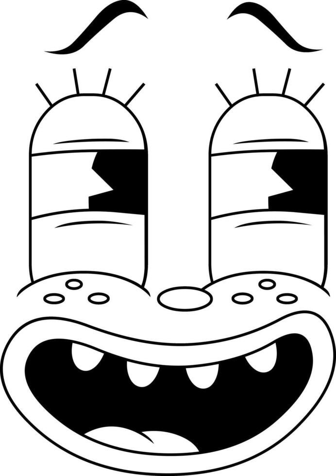Black And White Cartoon Face With Sleepy Eyes And Big Tooth Smile vector
