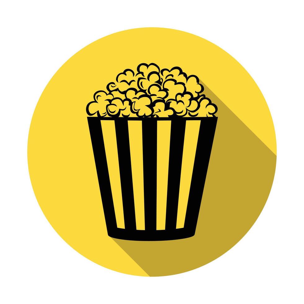 Popcorn icon in a striped box on a yellow background vector
