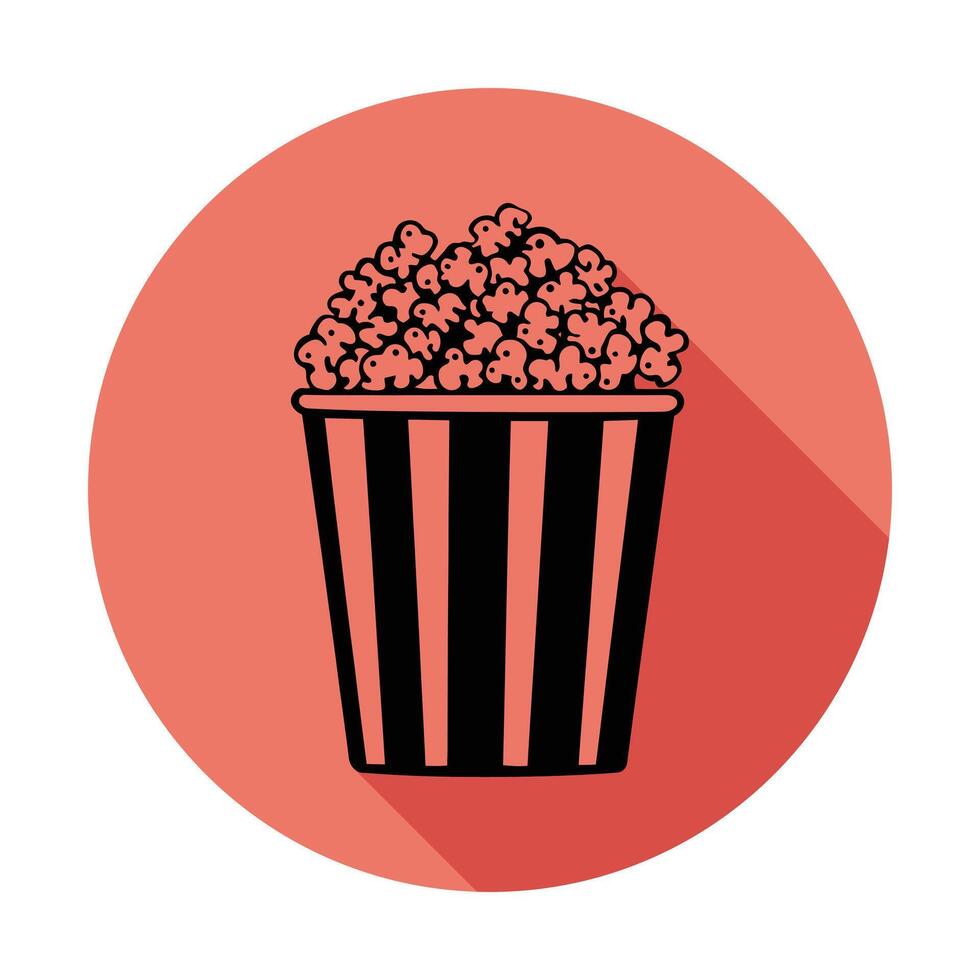 Popcorn icon with long shadow on a red background vector