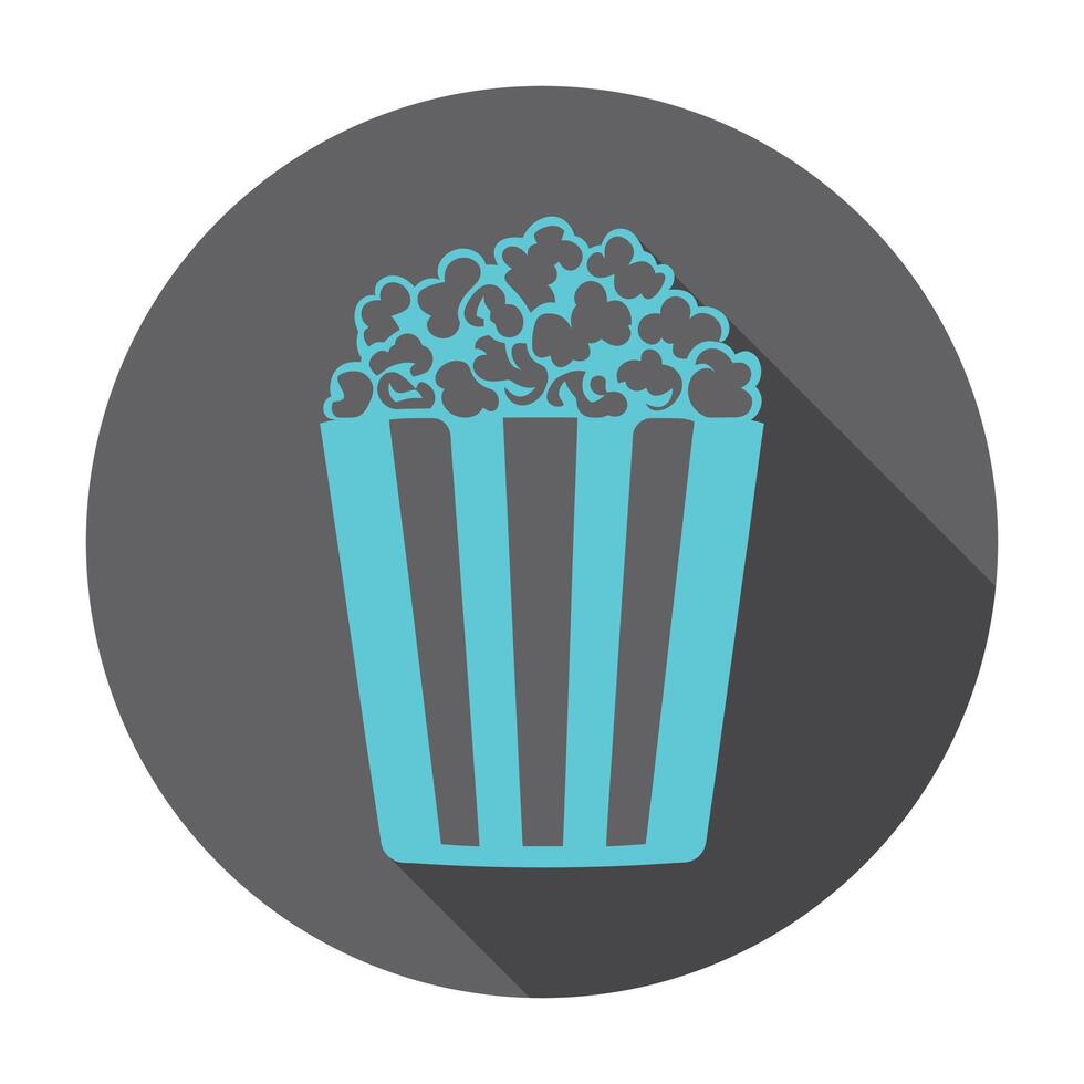 Popcorn icon in a blue box with a long shadow vector