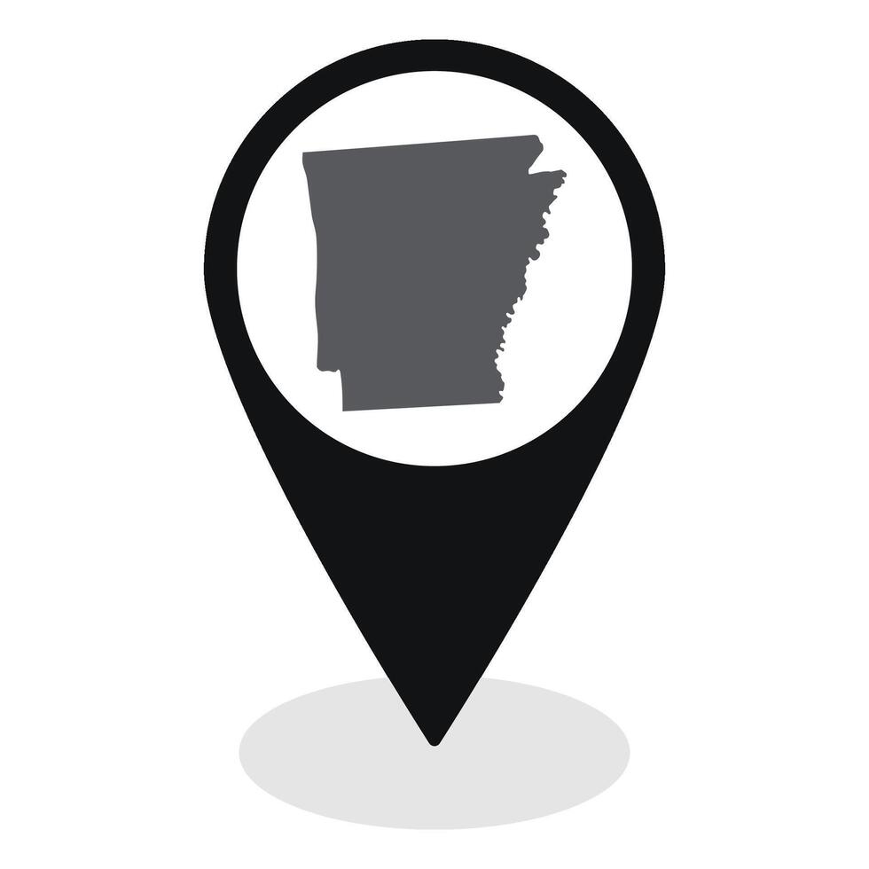 Arkansas state map. Map of Arkansas state on map pinpoint in black color vector