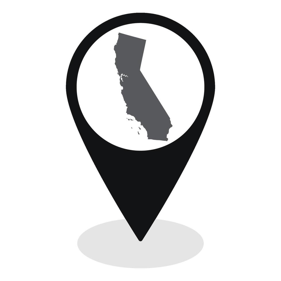 California state map. Map of California state on map pinpoint in black color vector