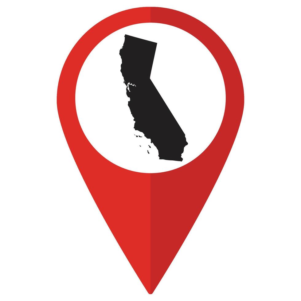 California state map. Map of California state on map pinpoint in red color vector