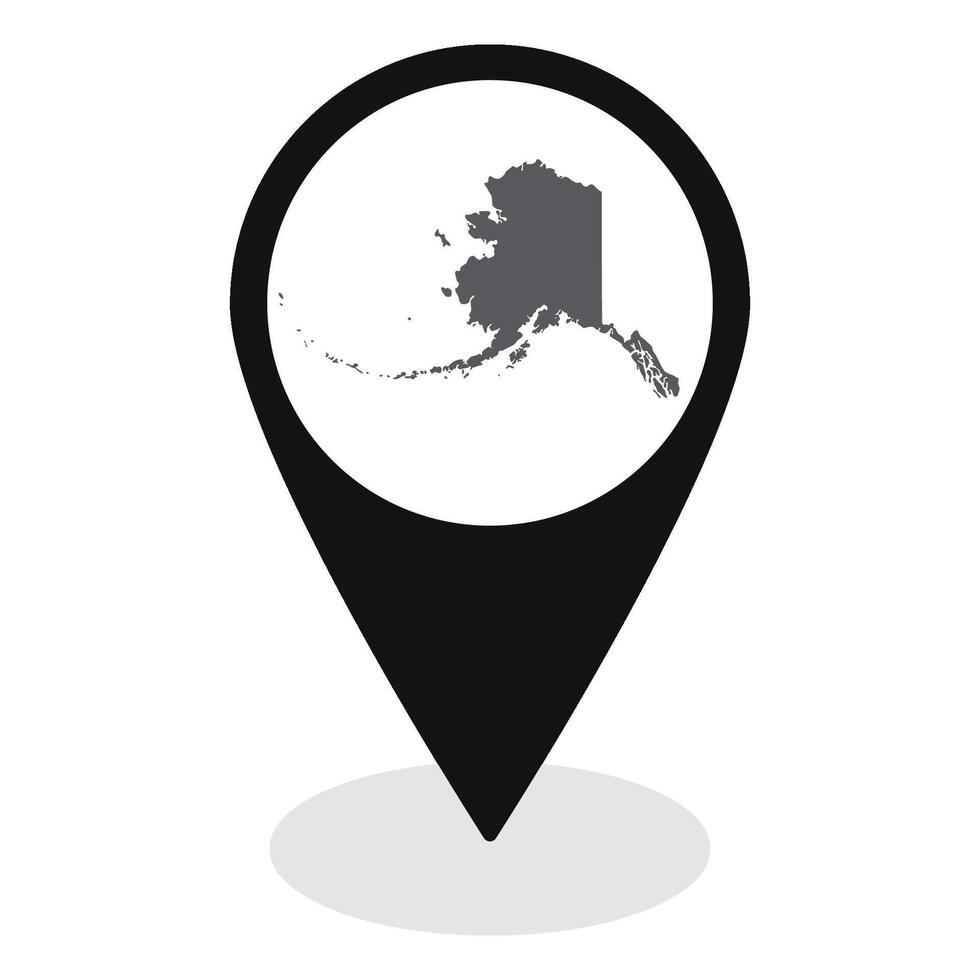 Alaska state map. Map of Alaska state on map pinpoint in black color vector