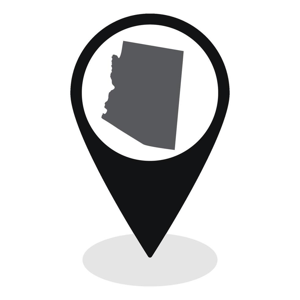 Arizona state map. Map of Arizona state on map pinpoint in black color vector