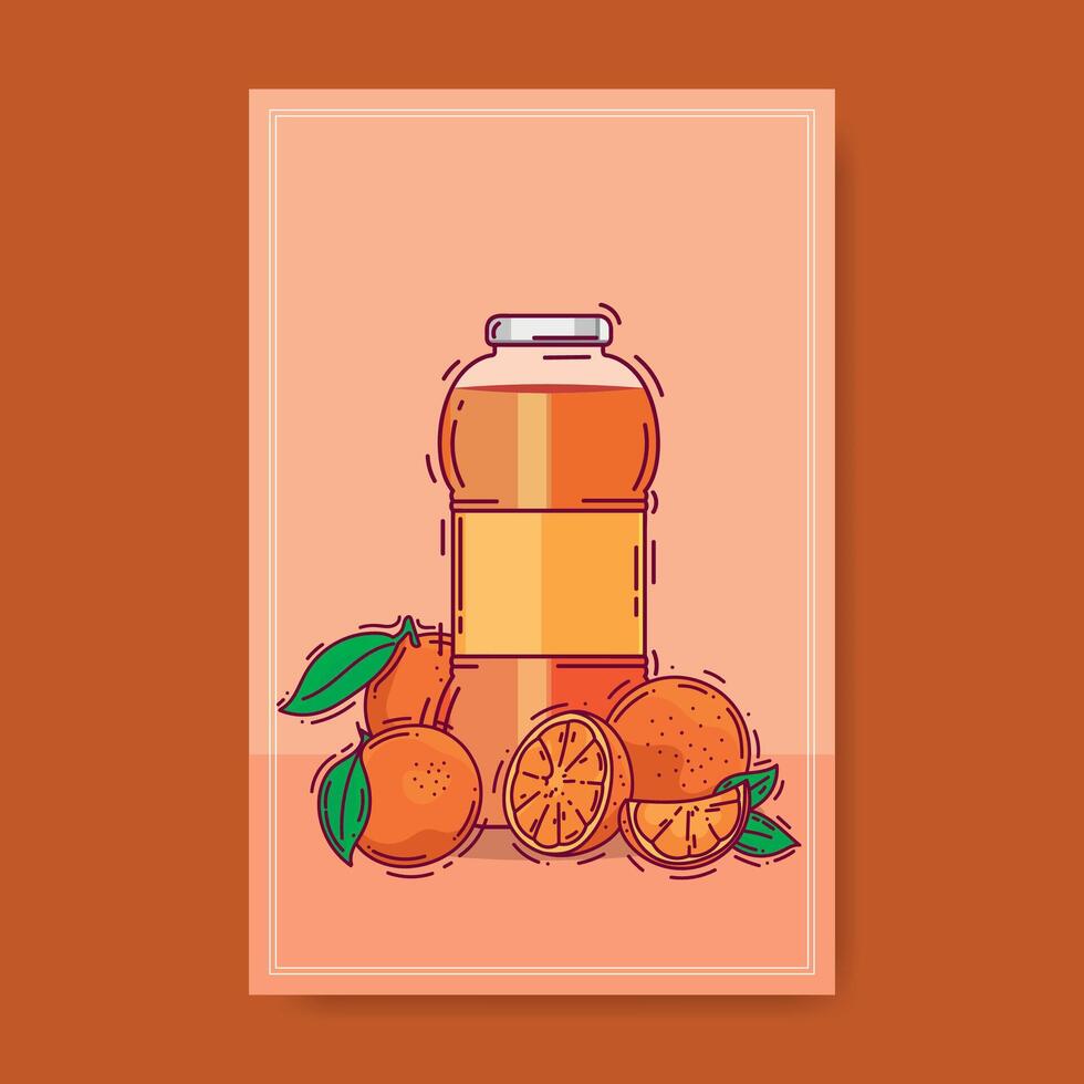 Orange juice poster illustration with fresh fruit illustrations in a modern and vibrant design vector
