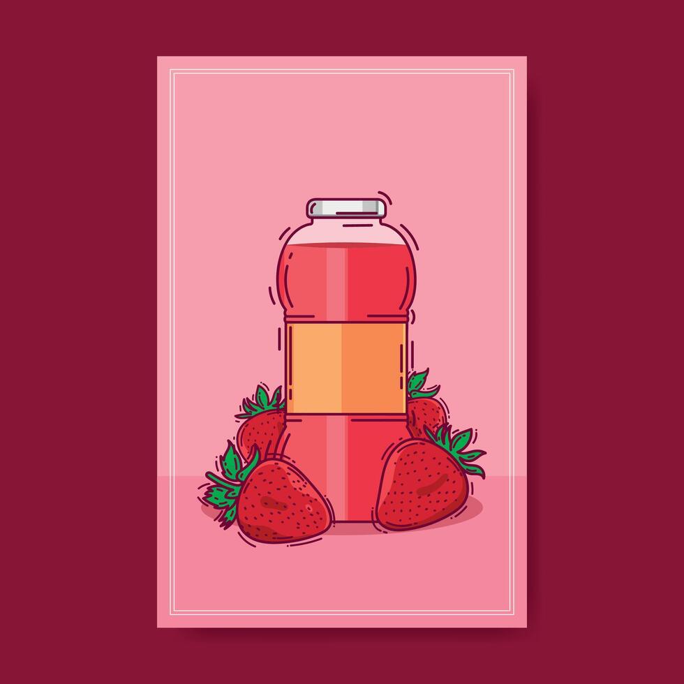 Strawberry juice poster illustration with fresh fruit illustrations in a modern and vibrant design vector