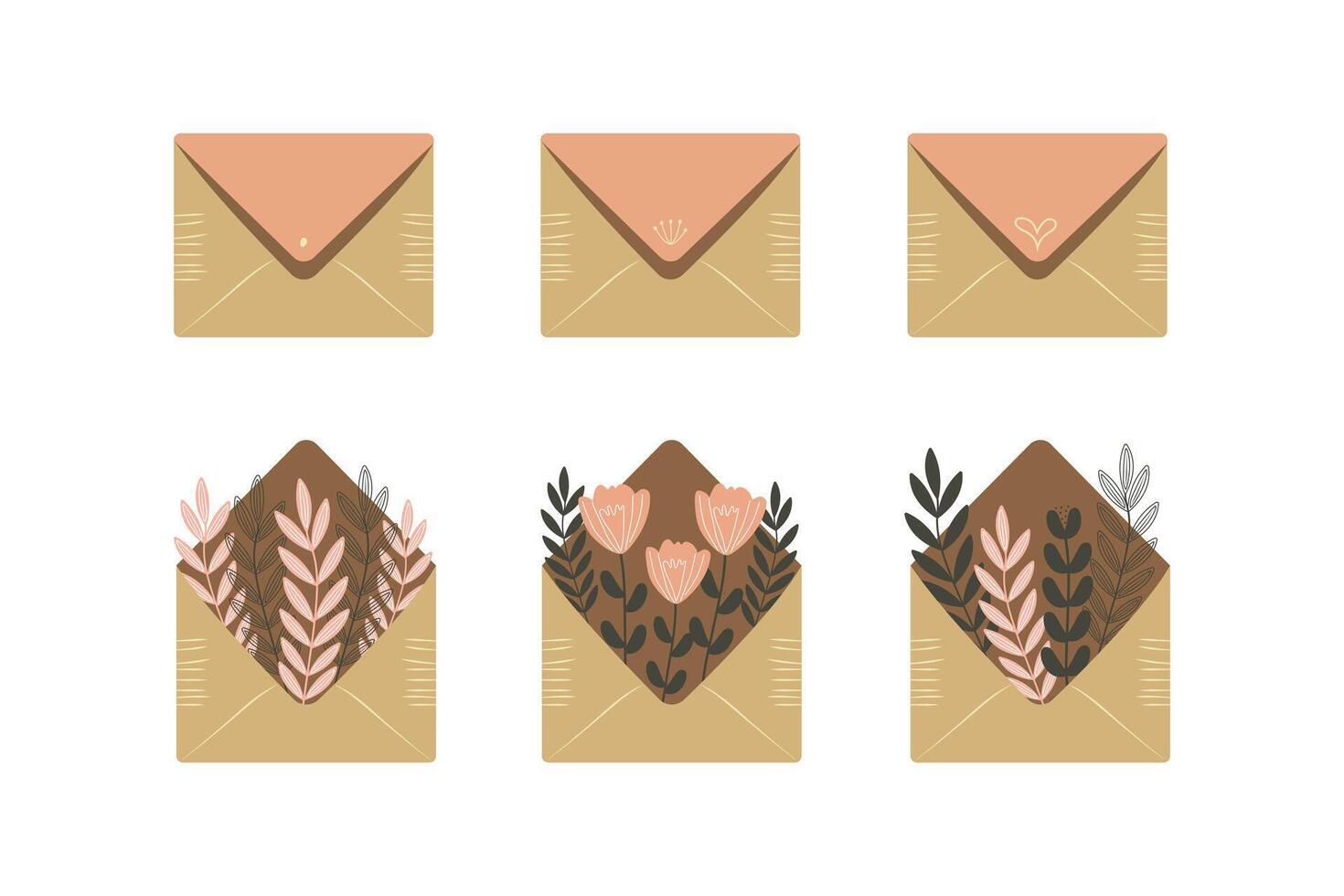 spring envelopes set in pastel colors flat illustration isolated on white background. vector
