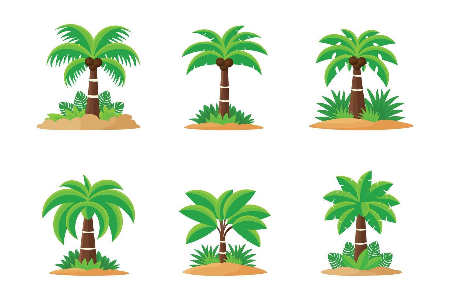 palm trees on small islands set flat illustration isolated on white background. vector
