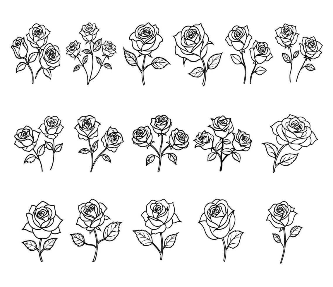 Set of various styles of rose patterns vector
