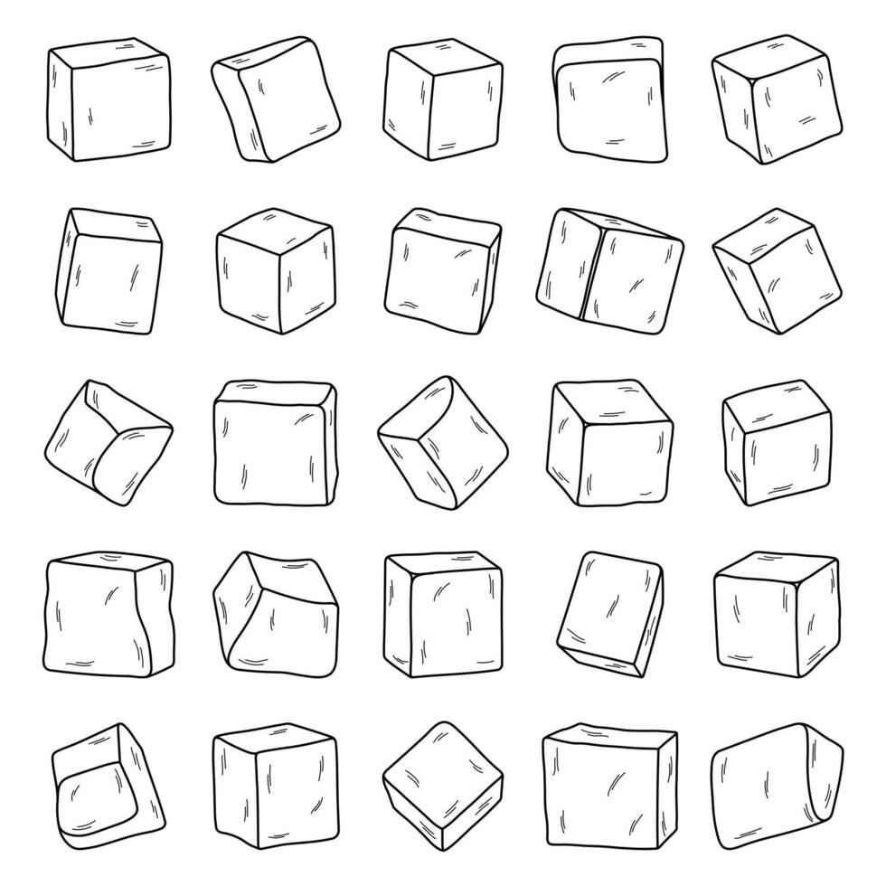 Ice cubes set, sketch of crystal cubes, freeze water for cocktail, beverage, lemonade for cooling vector