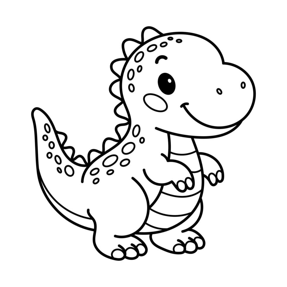Smiling baby dinosaur illustration ready for coloring, ideal for kids' books and art worksheets vector