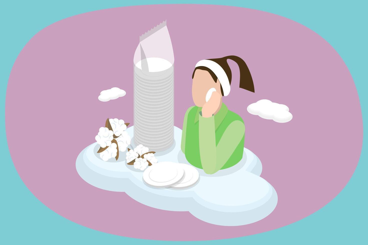 3D Isometric Flat Icon of Cotton Pads, Eco Friendly Products for Skin Care vector
