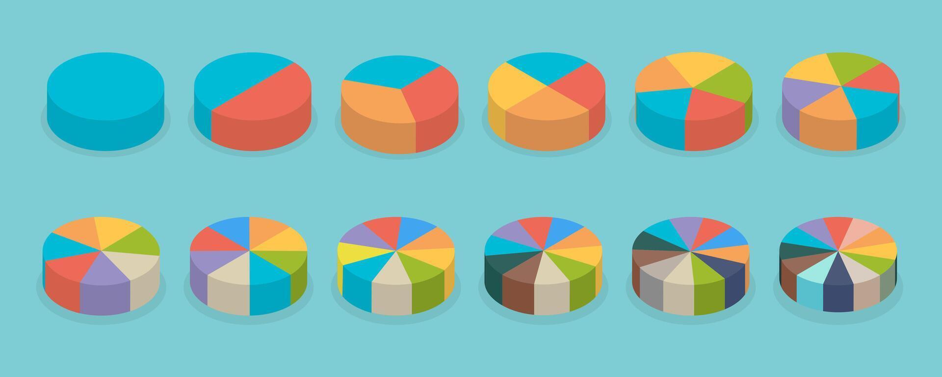 3D Isometric Flat Set of Pie Chart Parts , Diagrama Statistic Wheels vector
