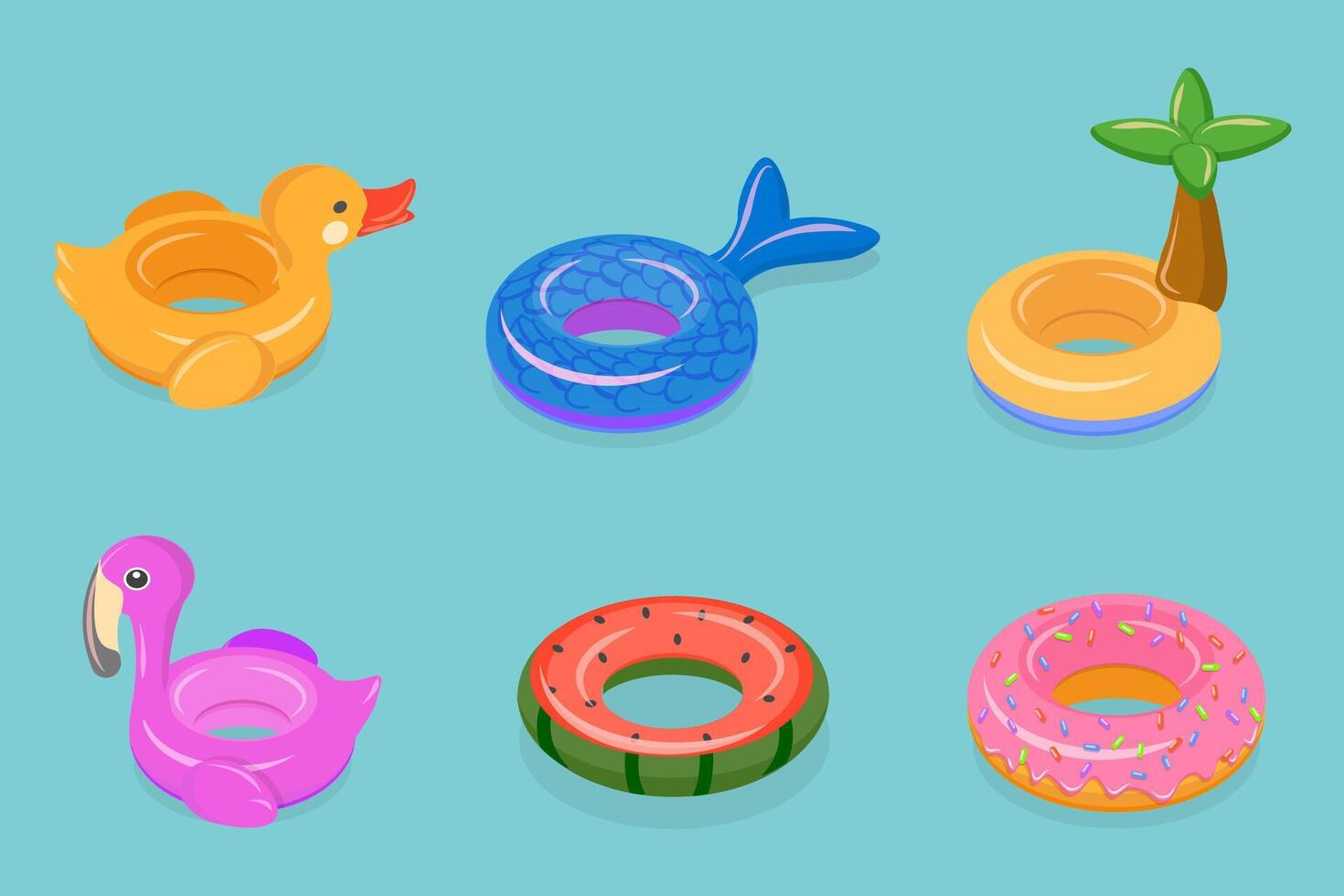 3D Isometric Flat Set of Set Of Rubber Rings, Inflatable Swimming Toys vector