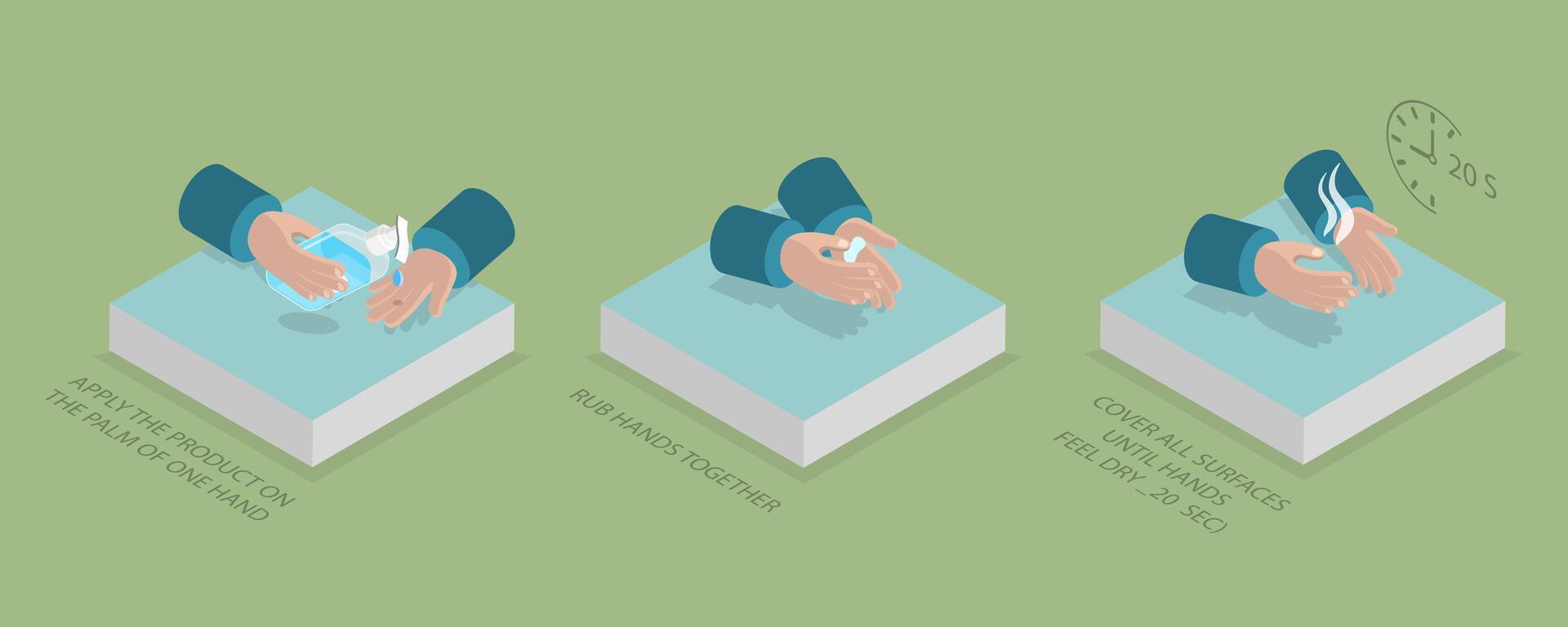 3D Isometric Flat Conceptual Illustration of How To Use Hand Sanitizer, Healthcare Education vector