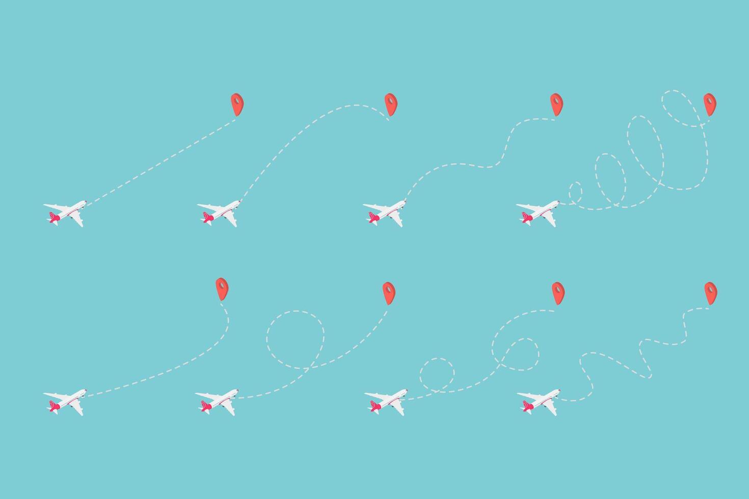 Illustration of Airplane Trajectories Set, Air Travel vector