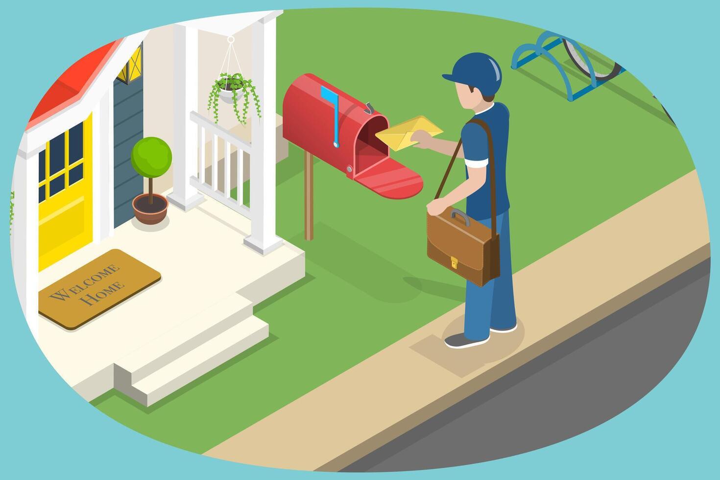 3D Isometric Flat Conceptual Illustration of Postman, Post Delivery Service vector