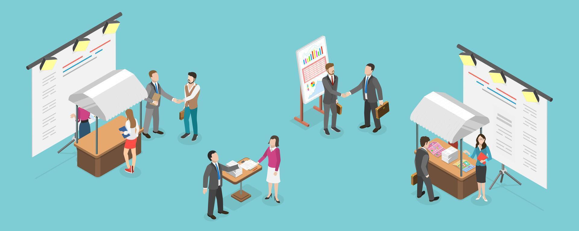 3D Isometric Flat Conceptual Illustration of Trade Show, Business Expo Presentation vector