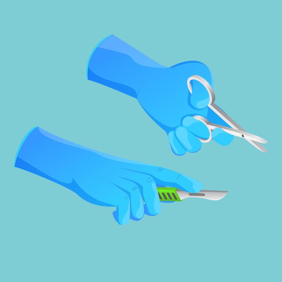 3D Isometric Flat Icon of Surgeon Hands, Doctor Holding a Scalpel and Forceps vector