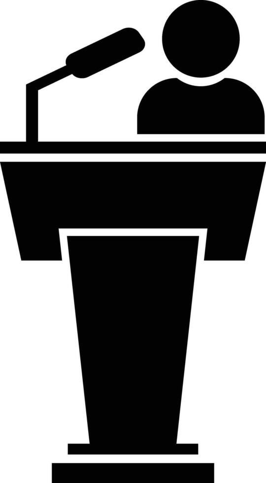 presentation desk icon. Teacher or lecturer at the conference symbol. black design. Classroom with pupil sign. Educational seminar or presentation concept isolated vector