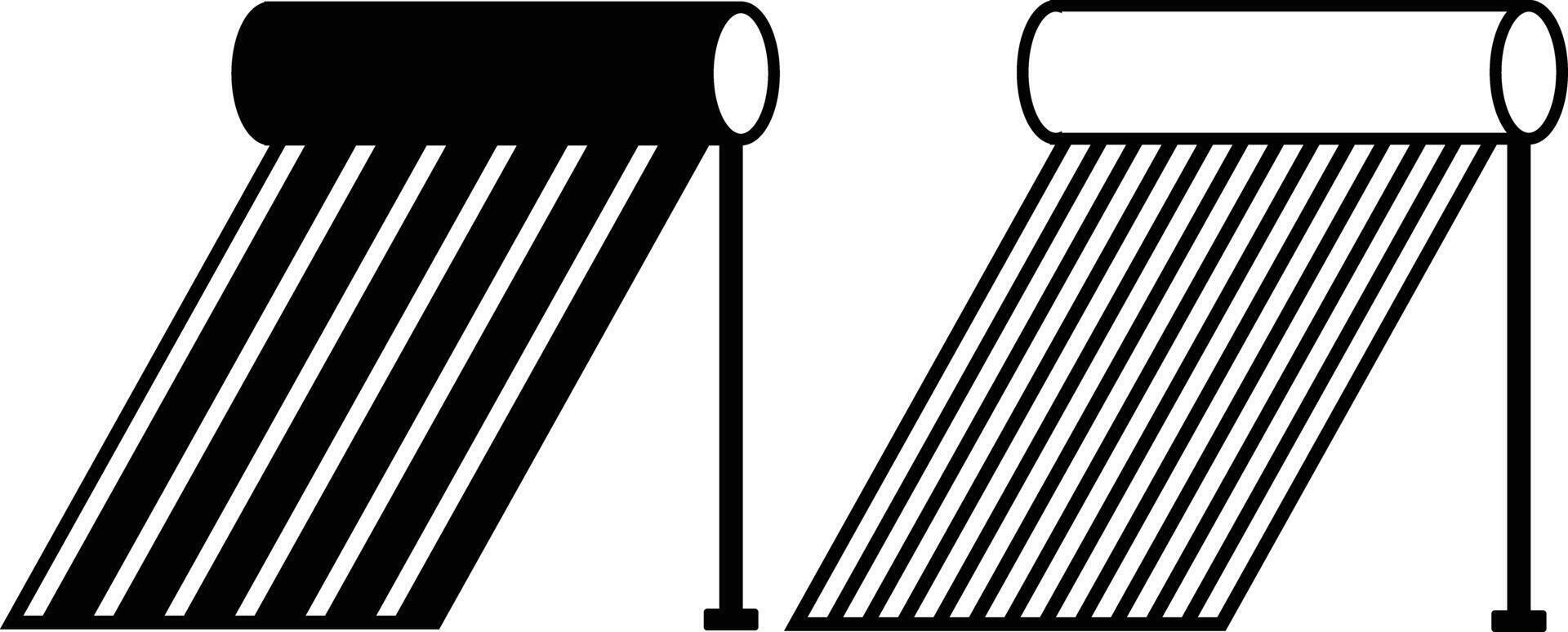 Solar Water Heater icon. environment friendly home or industrial roof top solar water heater panel. set design in trendy style. sunlight power absorbing solar heater vector